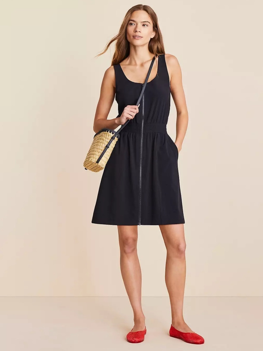 NWT Lou & GreyBlack Sleeveless Zip Front Elastic Waist Mini Dress Size XS